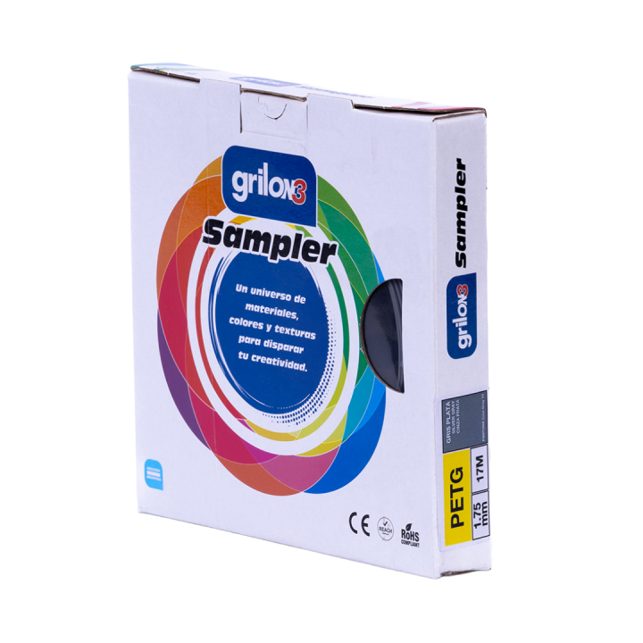 SAMPLER GRILON3 PETG GRIS PLATA 1.75 MM X 17 M